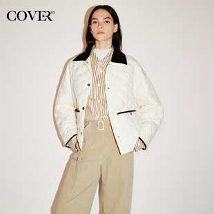 COVERINS灯芯绒翻领菱格轻薄羽绒服女鸭绒2025冬新款 CC35508260