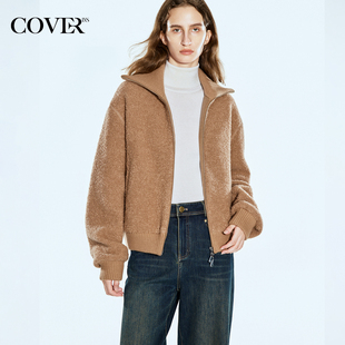 COVERINS 温暖圈圈纱羊毛翻领双头拉链毛呢外套女CC34510170