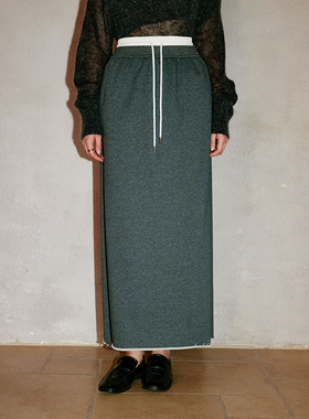 COVERINS灰色双腰头直筒半身裙休闲风2026春季新款CC36150040