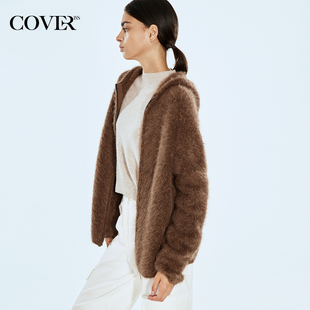 慵懒风宽松拉链连帽毛衣外套女秋冬款 COVERINS 贝贝羊驼毛