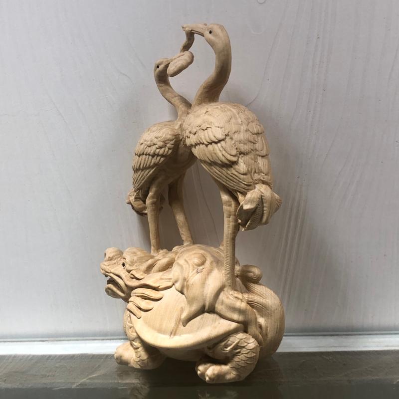 湖北小叶黄杨木雕龟鹤延年双鹤延年实木摆件家居长辈贺寿送礼装饰