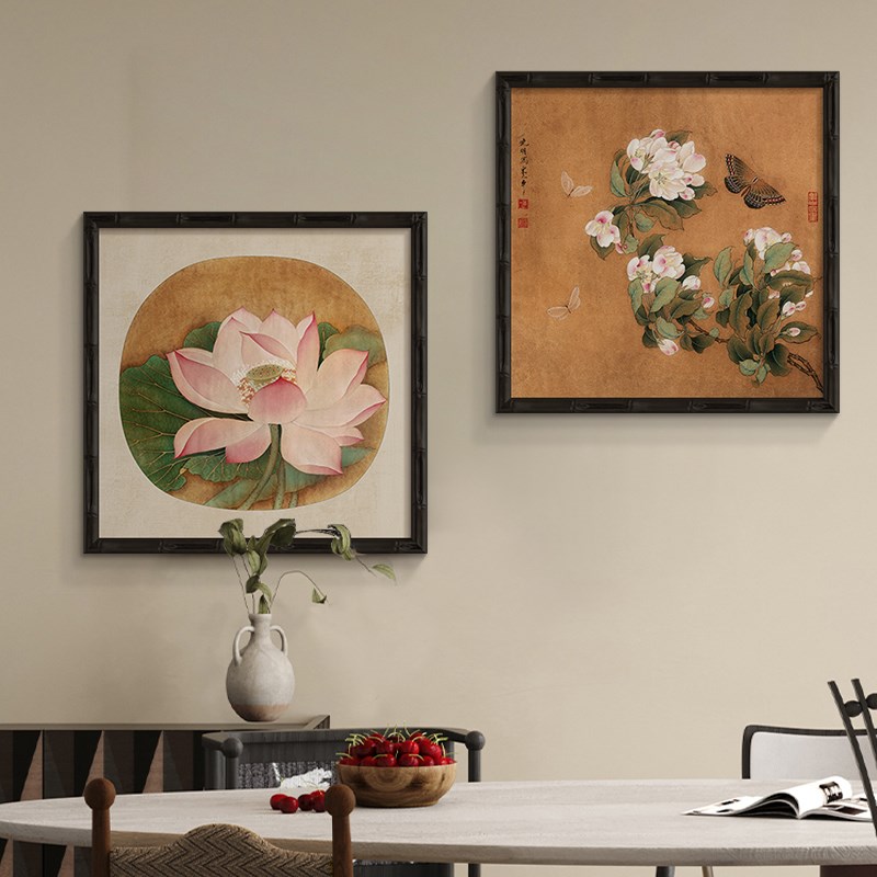 花鸟中古风d玄关装饰画复古法式客厅餐厅壁画卧室画新中式荷花挂图片