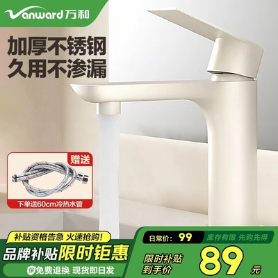 万和不锈钢面盆龙头冷热双孔