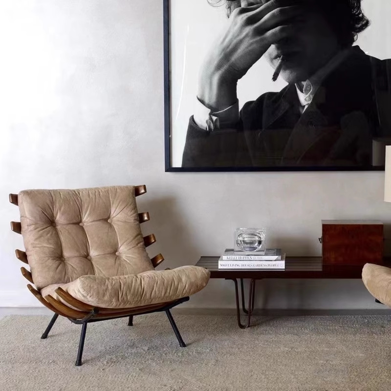 意式极简侘寂单人椅ax脊骨铁艺布艺卧室羽绒休闲躺椅牛律沙发椅