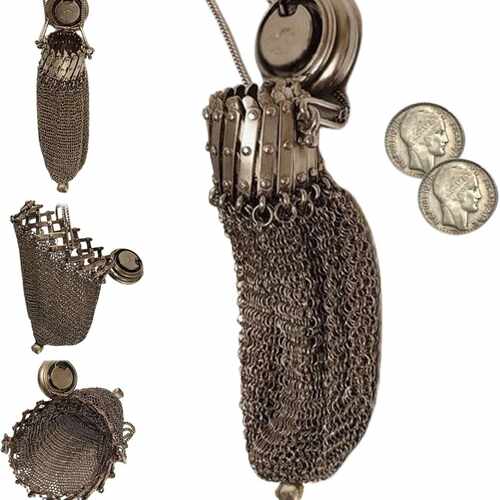 Handmade 1920's English Coin Purse新品复古银币金属网眼袋
