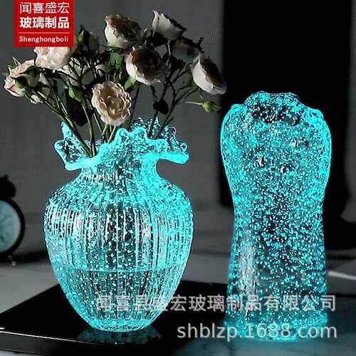 创意夜光花瓶浪花口花瓶玻璃家居摆件猫爪荧光花瓶漫天星玻璃花瓶