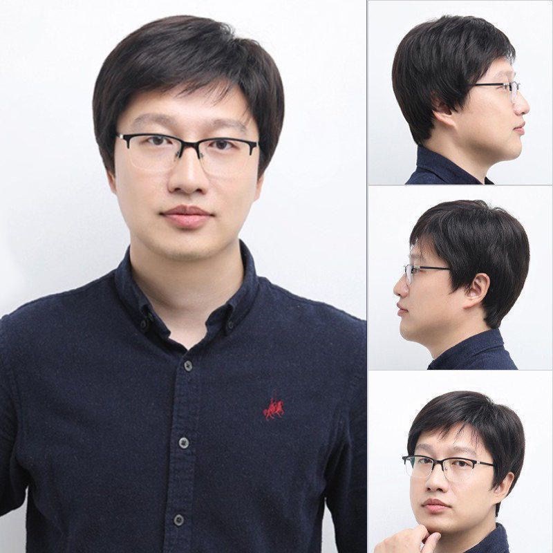 现货速发男士假发中老年假发男士假发套递针假发中年短发真人发丝