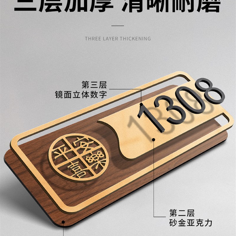 现货速发门牌号码牌家用平安喜乐门牌酒店宾馆房间带灯高级感数字