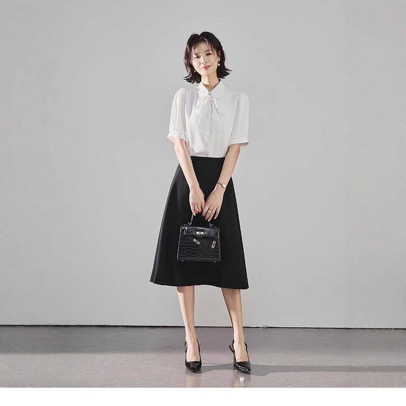 安尘 黑色面试半身裙女夏薄款西装裙考公气质通勤正装a字中长裙子