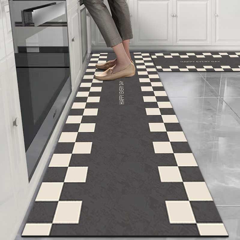 棋盘格家用pvc脚垫高级感厨房专用地垫防滑防油可擦免洗裁剪地毯