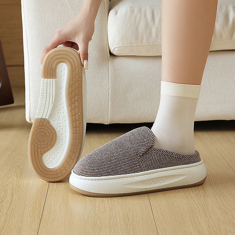 春秋薄款家居拖鞋春夏亚麻布鞋月子鞋居家男女室内厚底棉拖鞋大码