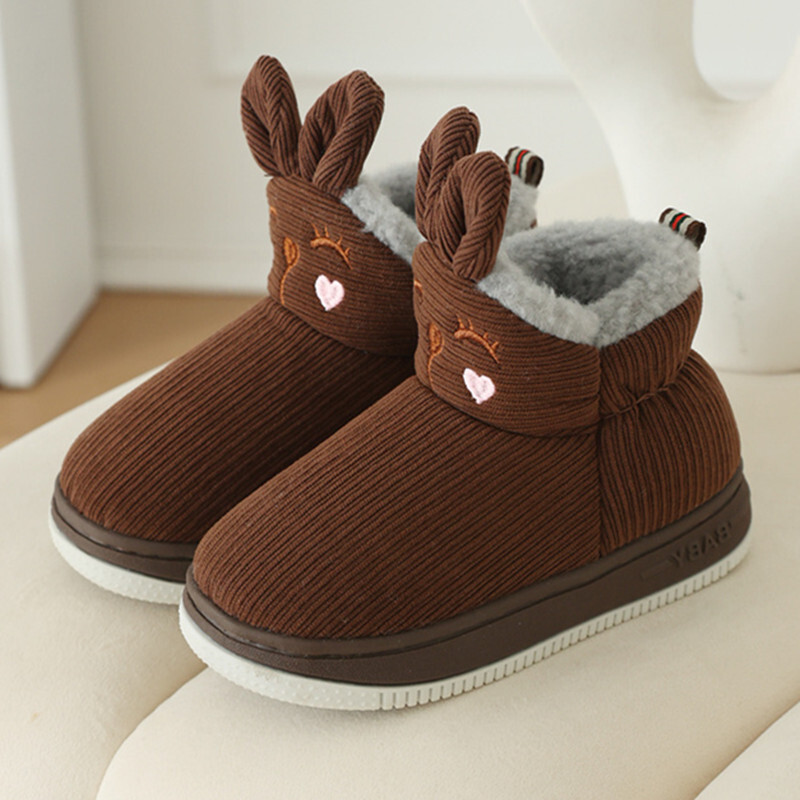亲子款冬季棉拖鞋包跟儿童居家鞋可爱兔耳朵男童女童加绒保暖棉鞋