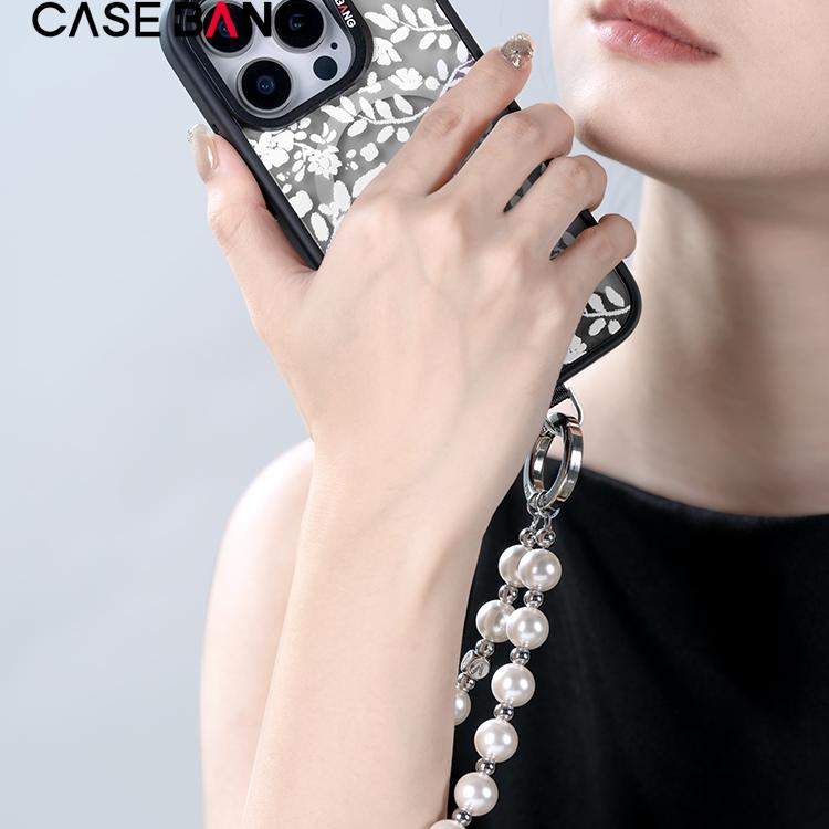 CASEBANG时尚流光炫粉/白珍珠便携手机挂链配件创意腕链条手环贴片挂件可爱挂绳钥匙扣