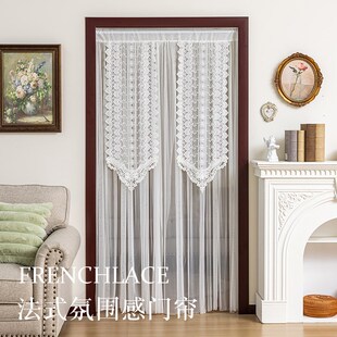 精选法式白色蕾丝防蚊门帘纱帘免打孔四季通用隔断帘家用卧室房间