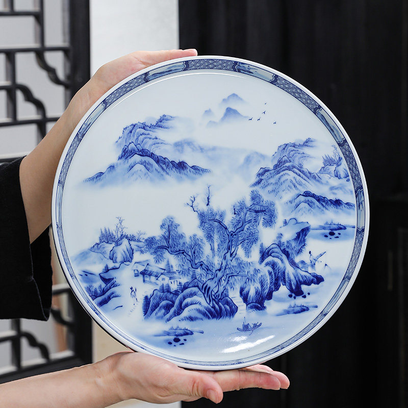 青花瓷大号老陶泥提梁壶功夫茶具套装陶瓷茶盘家用茶壶茶杯整套