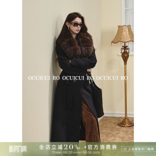 100绵羊毛 气场女王 狐狸毛领双面呢大衣 惬意时光 CUICUI崔崔