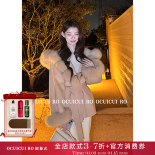 CUICUI崔崔【凛冬恋歌】100羊毛双面呢外套短款狐狸毛领毛呢大衣