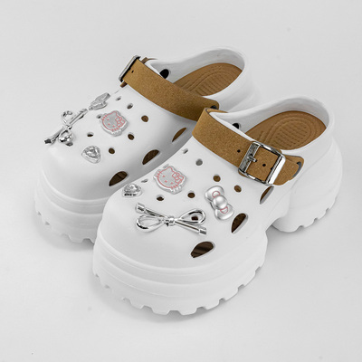 新款蝴蝶结kt猫时尚增高10cm百搭包头洞洞鞋女外穿厚底防滑凉拖鞋