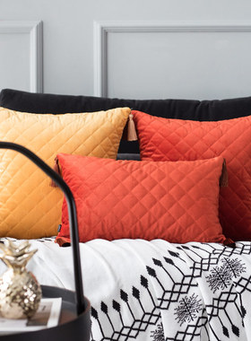 快速发货北欧inks流苏菱格丝绒抱枕 沙发床头绗棉靠枕套天鹅绒靠