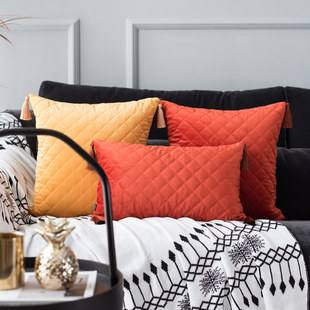 沙发床头绗棉靠枕套天鹅绒靠 快速发货北欧inks流苏菱格丝绒抱枕
