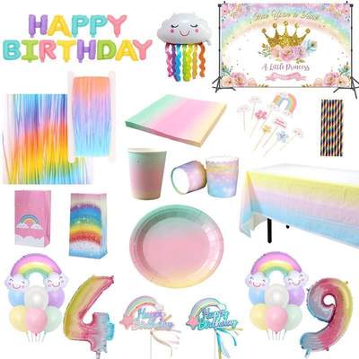 Rainbow Birthday Party Decorations Disposable Tableware Pape