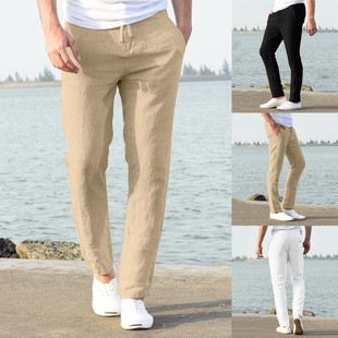 Fashion Summer Linen Pants for Men Ankle Length Sweatpants T