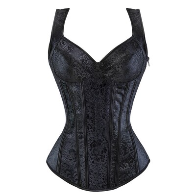 Women Corset with Straps Black Overbust Corset Plus Size Flo