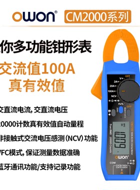 利利普OWON钳形表CM2100/CM2100B交直流一体100A带蓝牙功能记录仪
