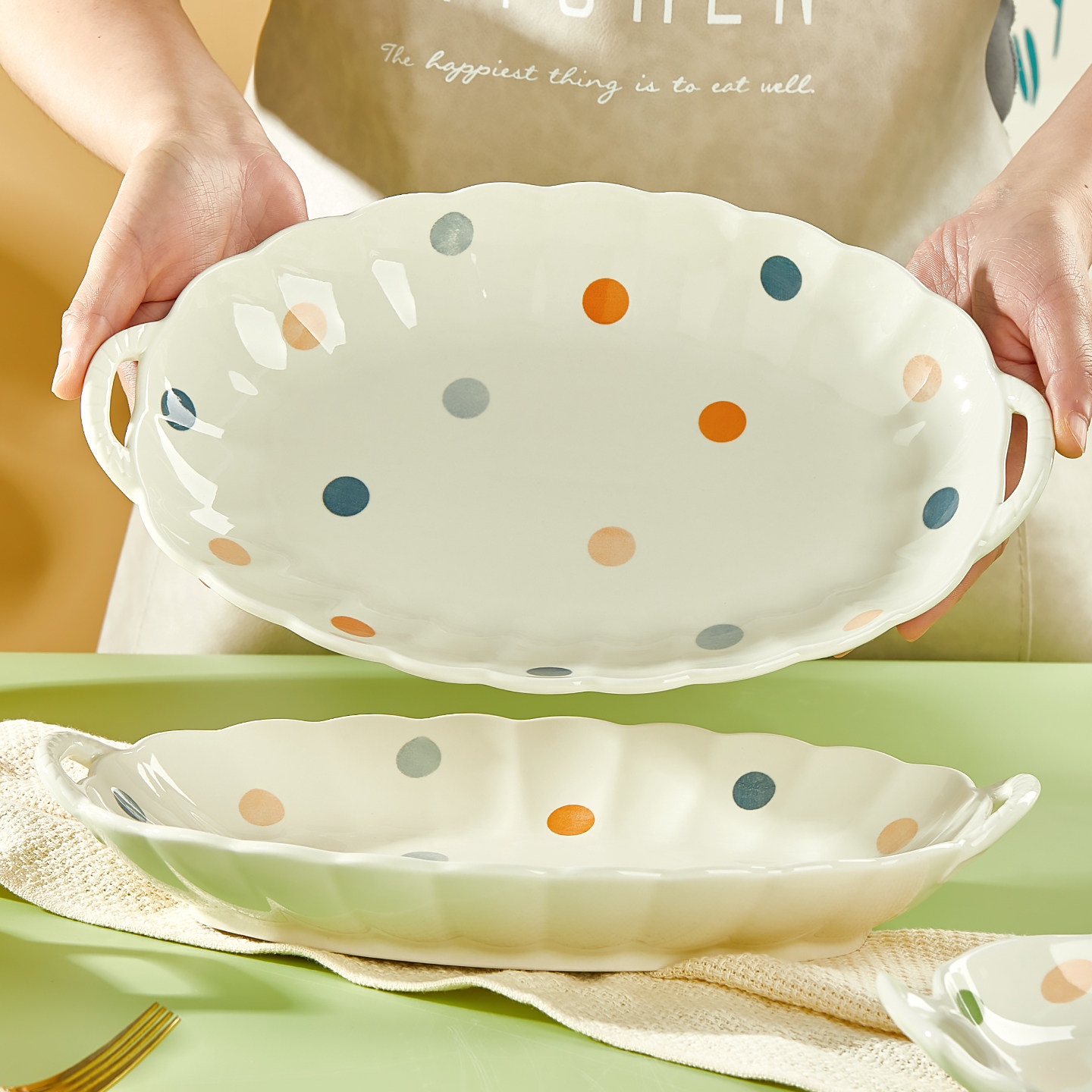 双耳鱼盘家用2025新款陶瓷菜盘釉下彩双耳防烫可微波好看的盛鱼盘,餐饮具,盘,淘宝优惠券,粉丝福利购,淘宝优惠卷