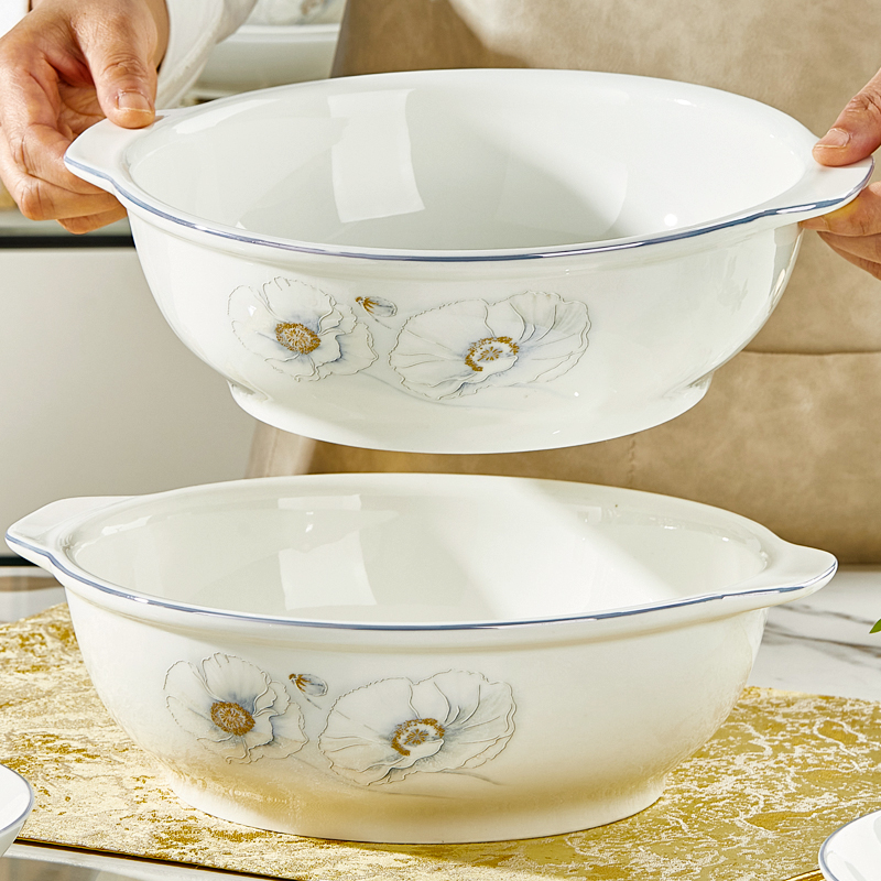 景德镇双耳大汤碗家用2025新款高颜值加厚防烫可微波酸菜鱼大盆碗