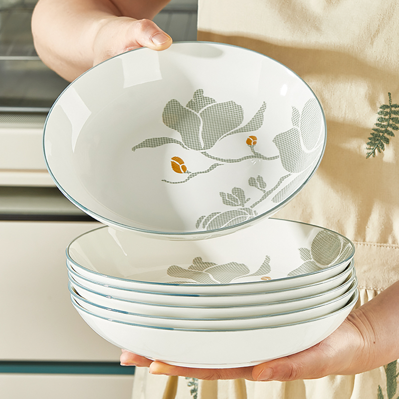 陶瓷菜盘家用2025年新款釉下彩小清新盘子鱼盘可微波家用陶瓷餐具