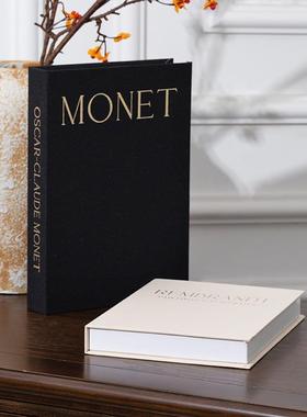 黑色麻布假书磁吸开口收纳盒亚麻料可烫金道具书装饰书摆件仿真书