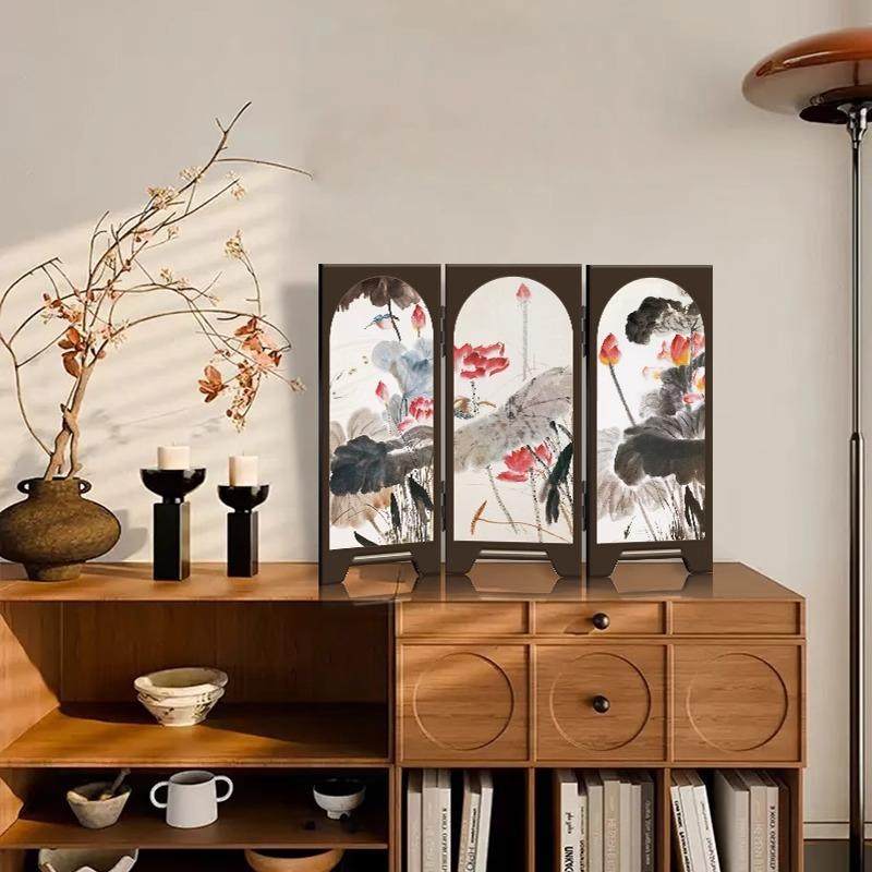 花鸟图屏风摆台装饰画中古风客厅电视柜桌面摆画高级感玄关柜摆件,家居饰品,现代装饰画,淘宝优惠券,粉丝福利购,淘宝优惠卷