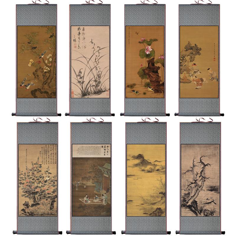 明代国画陈洪绶沈周名家字画酒店卷轴名人卷轴玄关山水挂画茶楼画