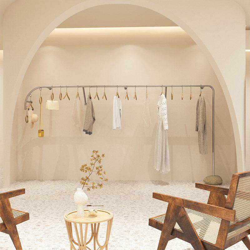 服装店展示架女装货架陈列架落地式不锈钢银色拉丝货架上墙挂衣杆,商业/办公家具,置物架/陈列架/储物架/展示架,淘宝优惠券,粉丝福利购,淘宝优惠卷