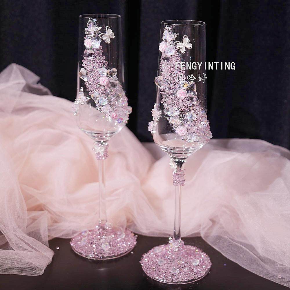 水晶流苏高脚杯敬酒杯手工diy材料包结婚香槟杯拍照道具高级感杯,餐饮具,葡萄酒/红酒杯,淘宝优惠券,粉丝福利购,淘宝优惠卷
