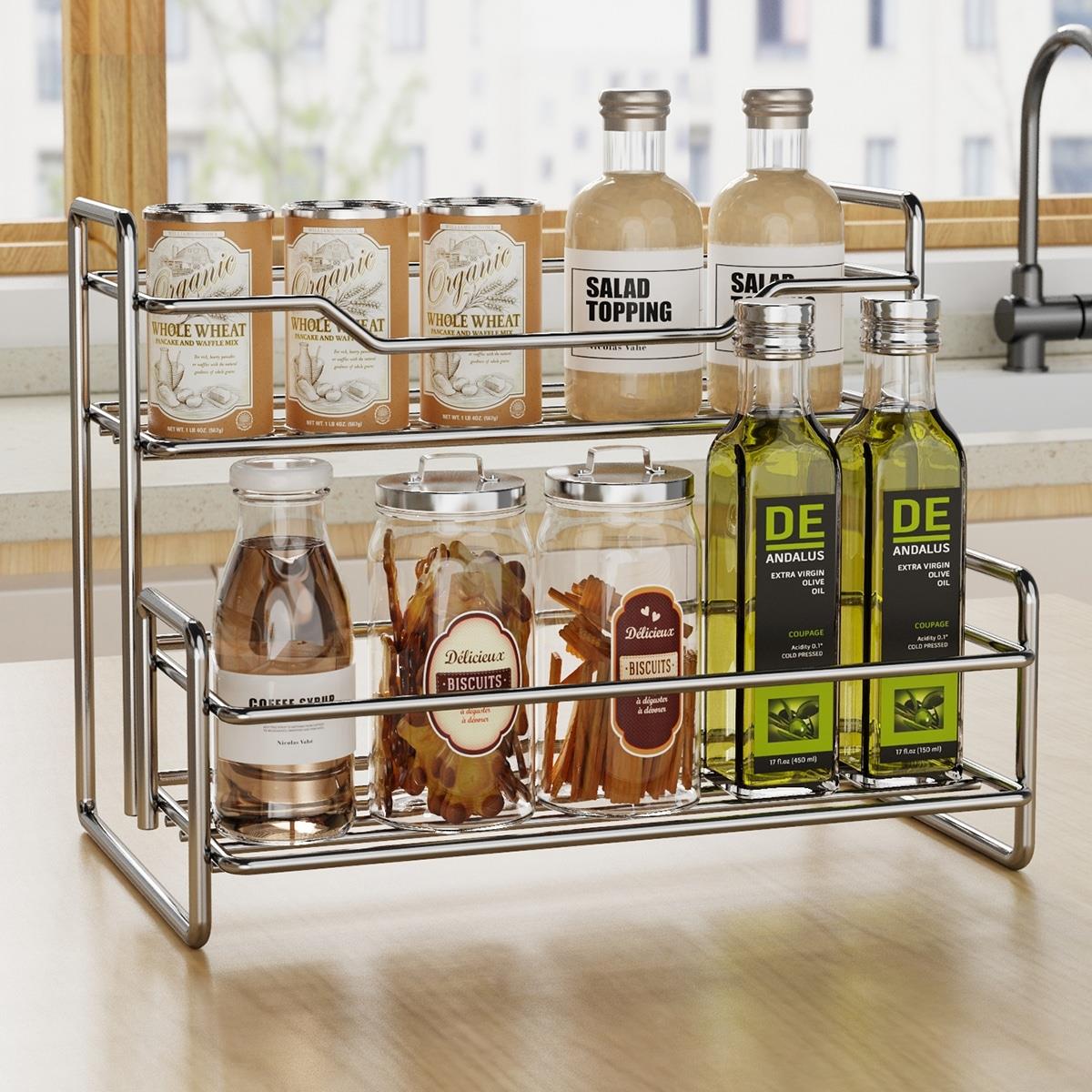 厨房置物架调料架台面多功能调味品收纳架家用不锈钢小型收纳架