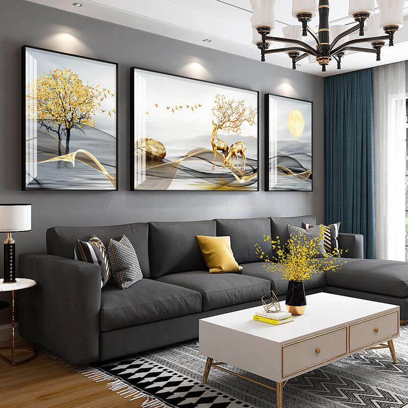 现代简约客厅装饰画沙发背景墙后面墙上挂画轻奢北欧壁画三联墙画