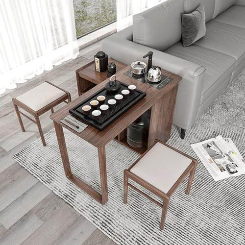 小茶几自动上水茶台现代带功夫茶桌实木旋转茶车移动小户型轮调节