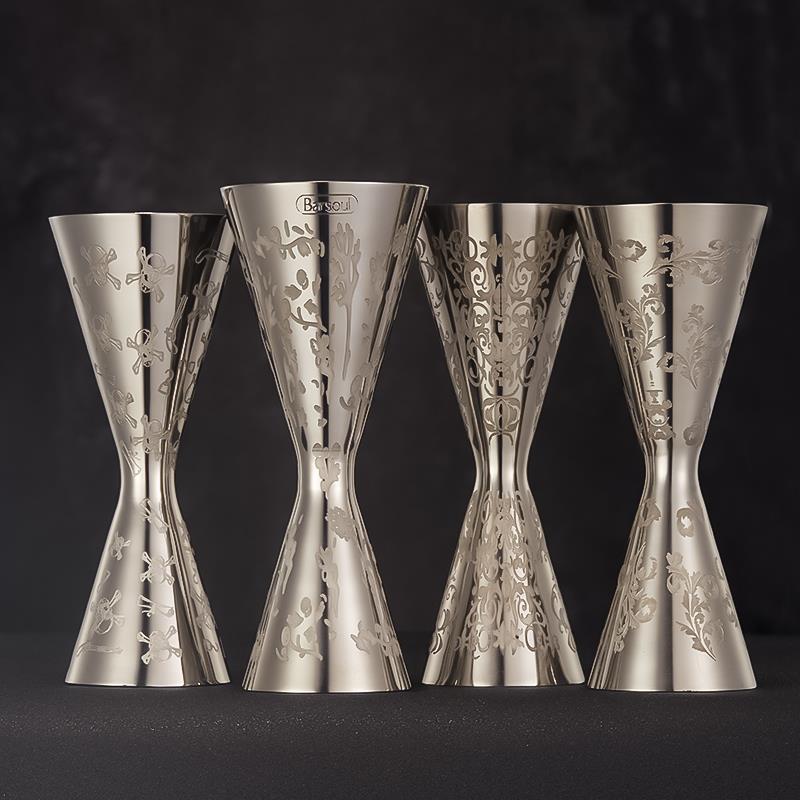 调酒师酒吧不锈钢一体式刻花版调酒量酒器安士器盎司器量杯jigger