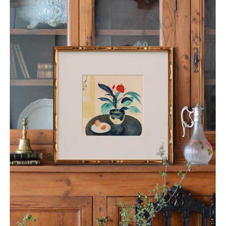 新中式覆古竹节实木框纳尔乔林中古装饰画小众艺术挂画