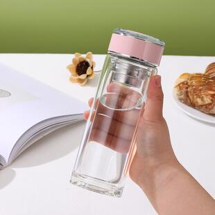 双层玻璃杯女士可携式口袋杯泡茶杯耐高温食品级高颜值水杯高硼硅