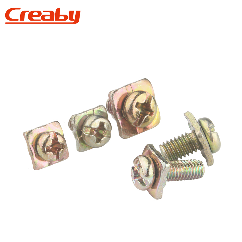 镀镍十字圆头组合螺丝四方垫二组合螺栓盘头机丝螺丝钉M3/M3.5/M4