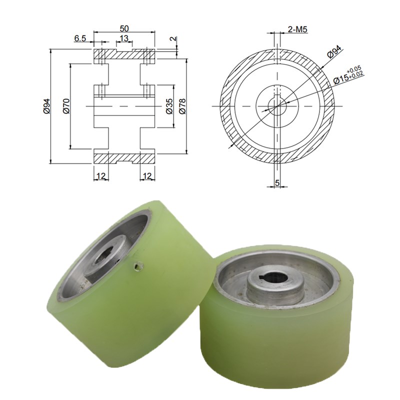 热销包胶滚筒拉链穿头上止机拉带胶轮电机主动轮驱动传动轮工码聚