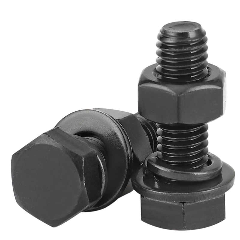 8.8级发黑外六角螺丝螺母大全螺栓平弹垫组合四套装螺杆6M10M12厘