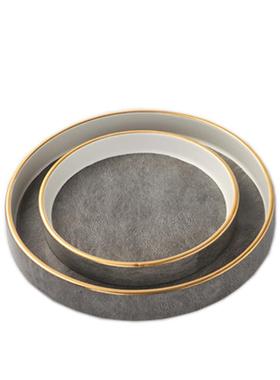 新型中国风陶瓷水果盘现代简约黑色托盘摆件白色圆形样板房软装工