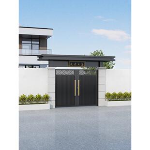 中式铝合金别墅庭院大门农村自建房电动对开平移门花园铝艺院子门