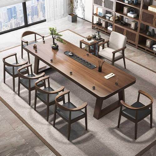 新中式实木大板茶桌椅组合一桌五椅现代简约办公家用泡茶台功夫