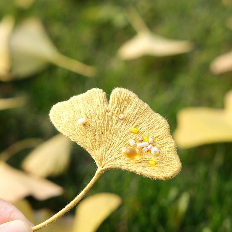 38女神节礼物珠绣手工diy法式刺绣立体银杏叶胸针扣材料包,居家布艺,缝纫DIY材料套装,淘宝优惠券,粉丝福利购,淘宝优惠卷