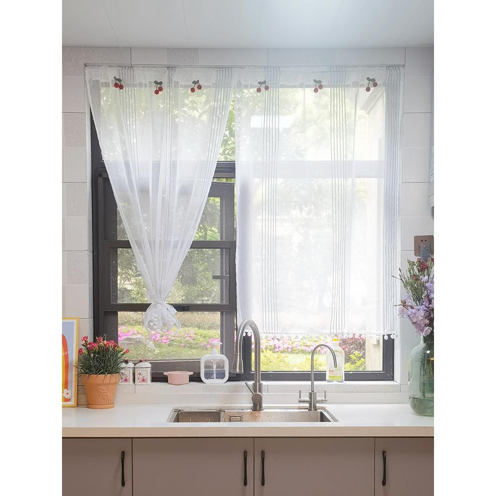 厨房柜子门帘橱柜防尘免打孔帘子遮挡杂物半帘遮丑柜门书柜架衣柜